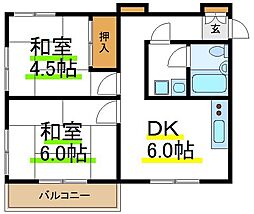 サンフラッツ 2DKの間取図画像