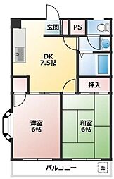 ワタナベハイツ 2DKの間取図画像