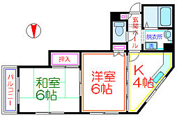 メゾン由紀 2階2Kの間取り