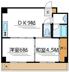 京成押上線 青砥駅 徒歩8分の賃貸マンション 5階2DKの間取り