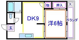 東武伊勢崎線 梅島駅 徒歩15分の賃貸マンション 2階1DKの間取り