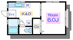 宮内サンハイツ中央 2階1Kの間取り