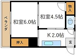 第3西亀荘 2階2Kの間取り
