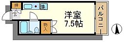 シティハイムカネカ 1階ワンルームの間取り