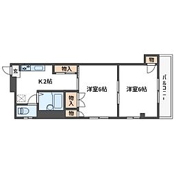 スカイコーポ 3階2Kの間取り