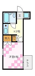 ヴィラ王子 1Kの間取図画像