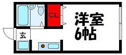 サンステップB 2階ワンルームの間取り