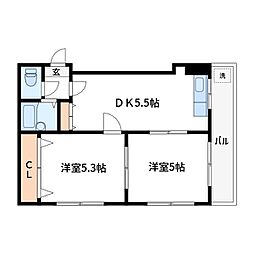 エクセレント盛 4階2DKの間取り