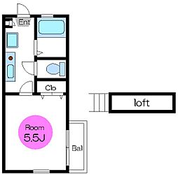 メゾンSAM 3階1Kの間取り