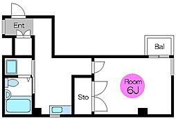 パインプレジオ 1Kの間取図画像
