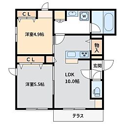 VERIE． 1階2LDKの間取り