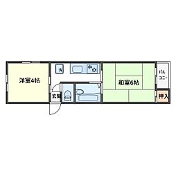 パレス内田2号館 2階2Kの間取り