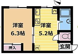 滝浦ビル 2階1DKの間取り