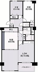 ロイヤルコーポ朝霧 3LDKの間取図画像