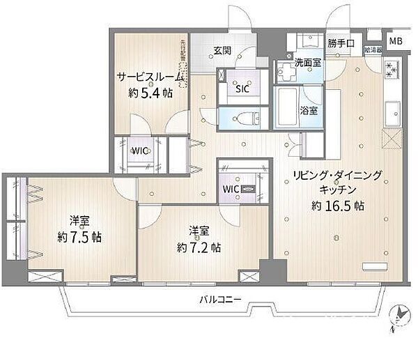 9階部分、2LDK+Sの物件です。全居室とSルームにウォークインクローゼットと大型クローゼットが付き、収納部2ヶ所にシューズインクロークとお荷物が多いご家庭でも対応可能です。