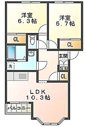 エス・エル・アール 2階2LDKの間取り