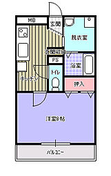 マナベビル 2階1Kの間取り