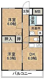 クレオコット 2階2DKの間取り