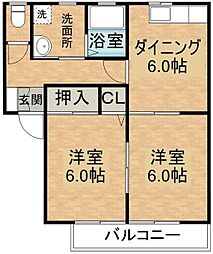 グリーンコーポ南横市（2ＤＫ） 2階2DKの間取り