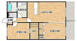 チェリーブロッサム久保原 2階2LDKの間取り