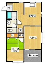 メゾン吉尾 2階2DKの間取り
