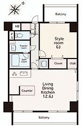 マリーヌ伊勢佐木 1LDKの間取り