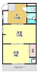 下村マンション 3階2Kの間取り