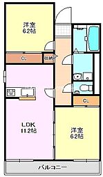 アサヒレジデンス 1階2LDKの間取り