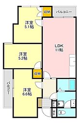 ガーデンハイム狭山A棟 3LDKの間取図画像