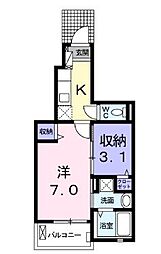 プチフローラ北野田1 1Kの間取図画像
