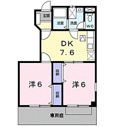 サンライトヒルB棟 2DKの間取図画像