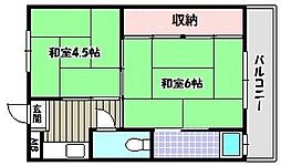 ビレッジハウス木戸2号棟 2Kの間取図画像