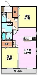 ヴァンヴェール小金台 2LDKの間取図画像