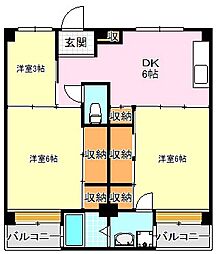 ビレッジハウス伏屋10号棟 3DKの間取図画像
