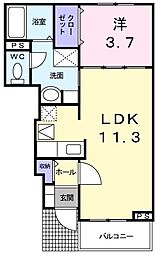 メゾンジャスティスD 1LDKの間取図画像
