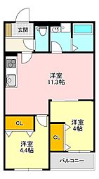 レジーナ本町 2LDKの間取図画像