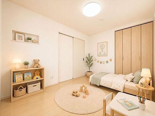 ※実際の写真に家具や調度品をCG合成したものです。家具等は販売に含まれておりません。子どもの好きな色や柄、デザインを取り入れることで居心地の良い空間にできちゃいます◎