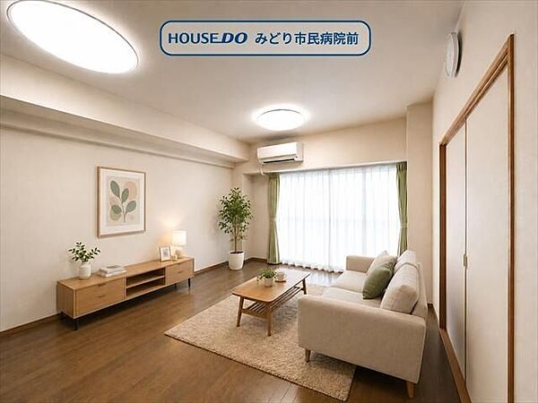 陽光あふれる開放的なリビング。家族みんなが自然と集まる、心地よい空間です。※実際の写真に家具や調度品をCG合成したものです。家具等は販売に含まれておりません。