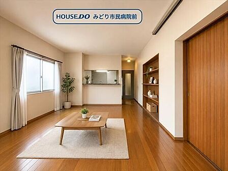 家具のレイアウトも自由自在。対面キッチンで家族との会話を楽しみながら料理ができます。※実際の写真に家具や調度品をCG合成したものです。（家具等は販売に含まれておりません）