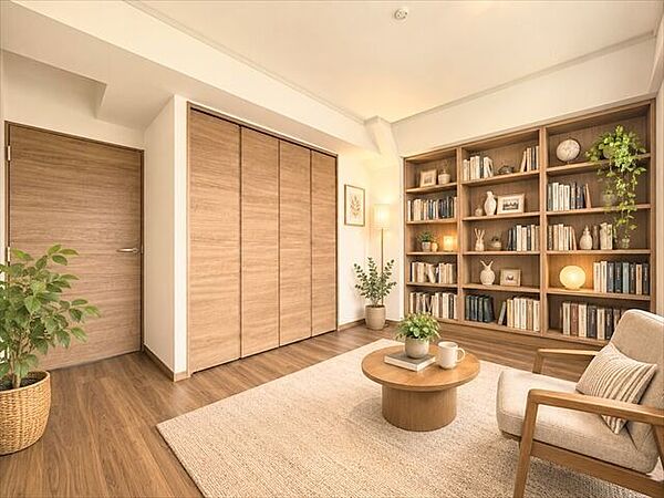 自分専用の場所があるのでリビングダイニングに自分のものを置きっぱなしにすることもなくなります。※実際の写真に家具や調度品をCG合成したものです。