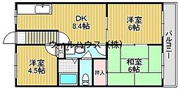 草愛マンションB棟 3DKの間取図画像