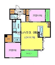 グランツ中百舌鳥 2LDKの間取図画像