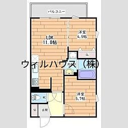 プレステージ14番館 2LDKの間取図画像
