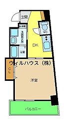 ウイングなかもず 1DKの間取図画像
