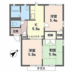 シェスタA棟 3Kの間取図画像