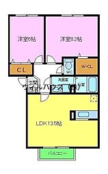 ドミール旭B棟 2LDKの間取図画像