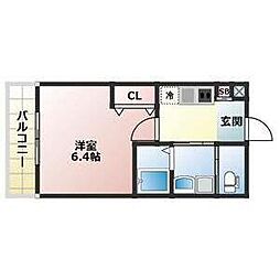 ＡＬＥＧＲＩＡ津久野Ｓｏｕｔｈ 1階1Kの間取り