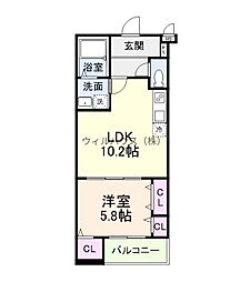 西喜ハイツ 1LDKの間取図画像