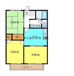 サンガーデンリッツB棟 3DKの間取図画像