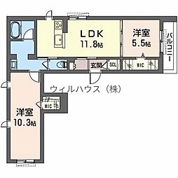 シャーメゾンコントレール北花田 2LDKの間取図画像